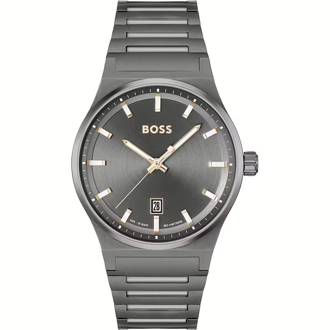Boss 1514078 watch for man with a grey dial and stainless steel strap.