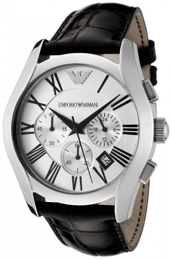 Armani AR0669 watch for man with a grey dial and leather strap.