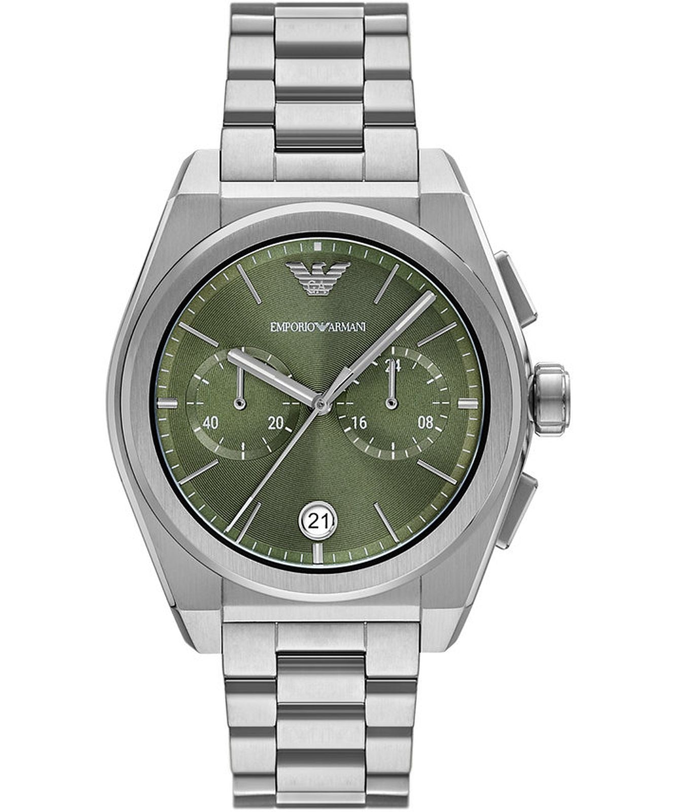 Armani AR11640 watch for man with a green dial and stainless steel strap.