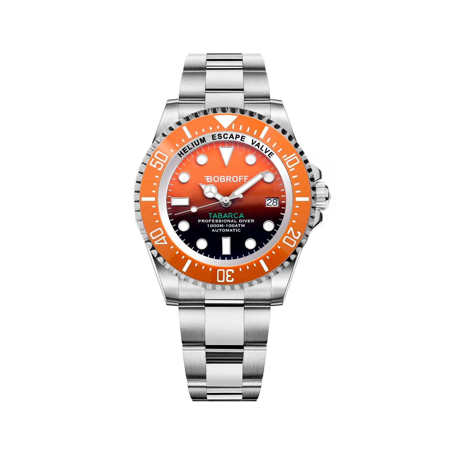 Bobroff BF0004bn watch for man with a orange dial and stainless steel strap.