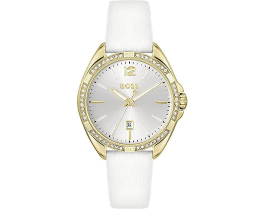Boss 1502619 watch for women with a white dial and stainless steel strap.