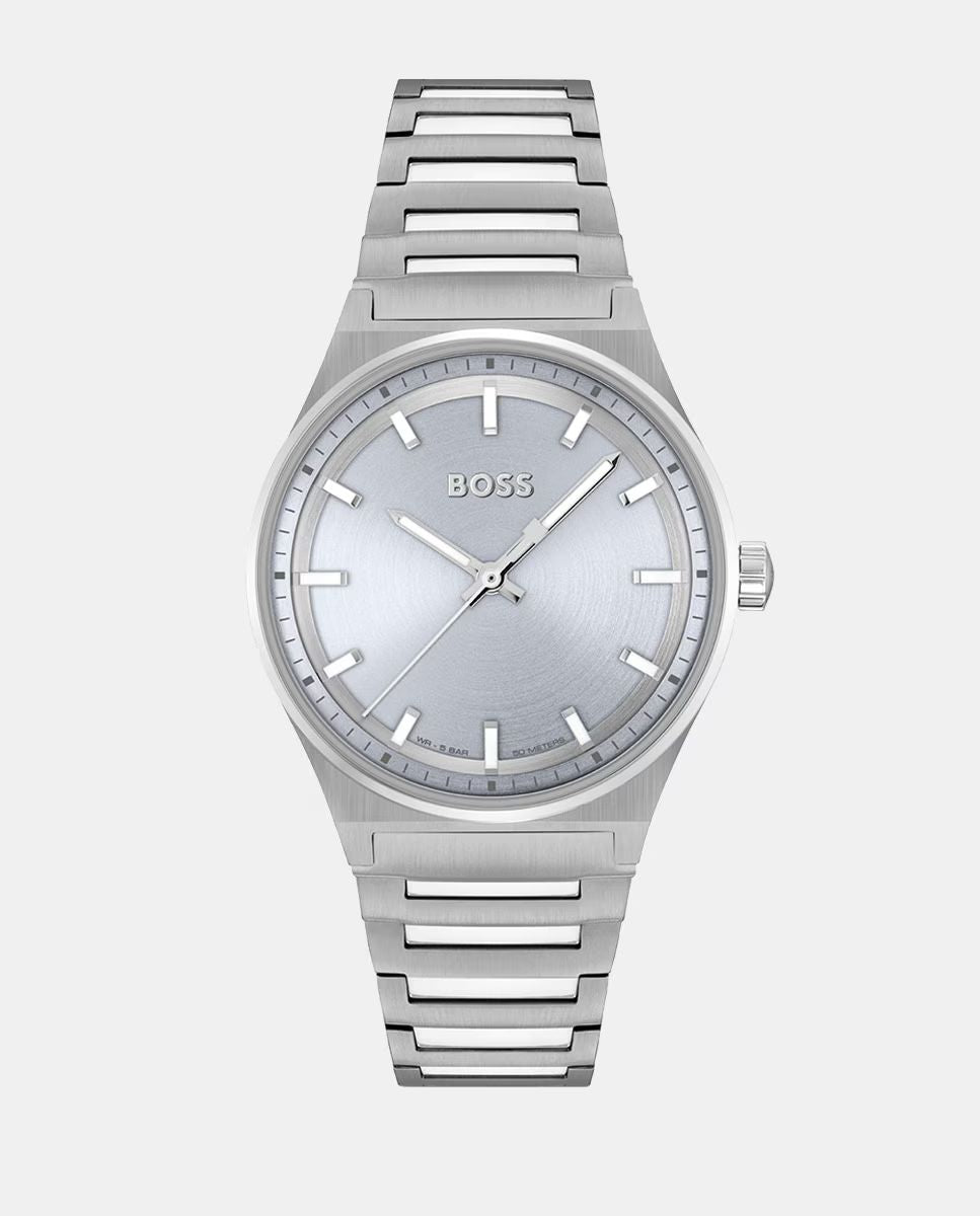 Boss 1502736 watch for unisex with a sky blue dial and stainless steel strap.