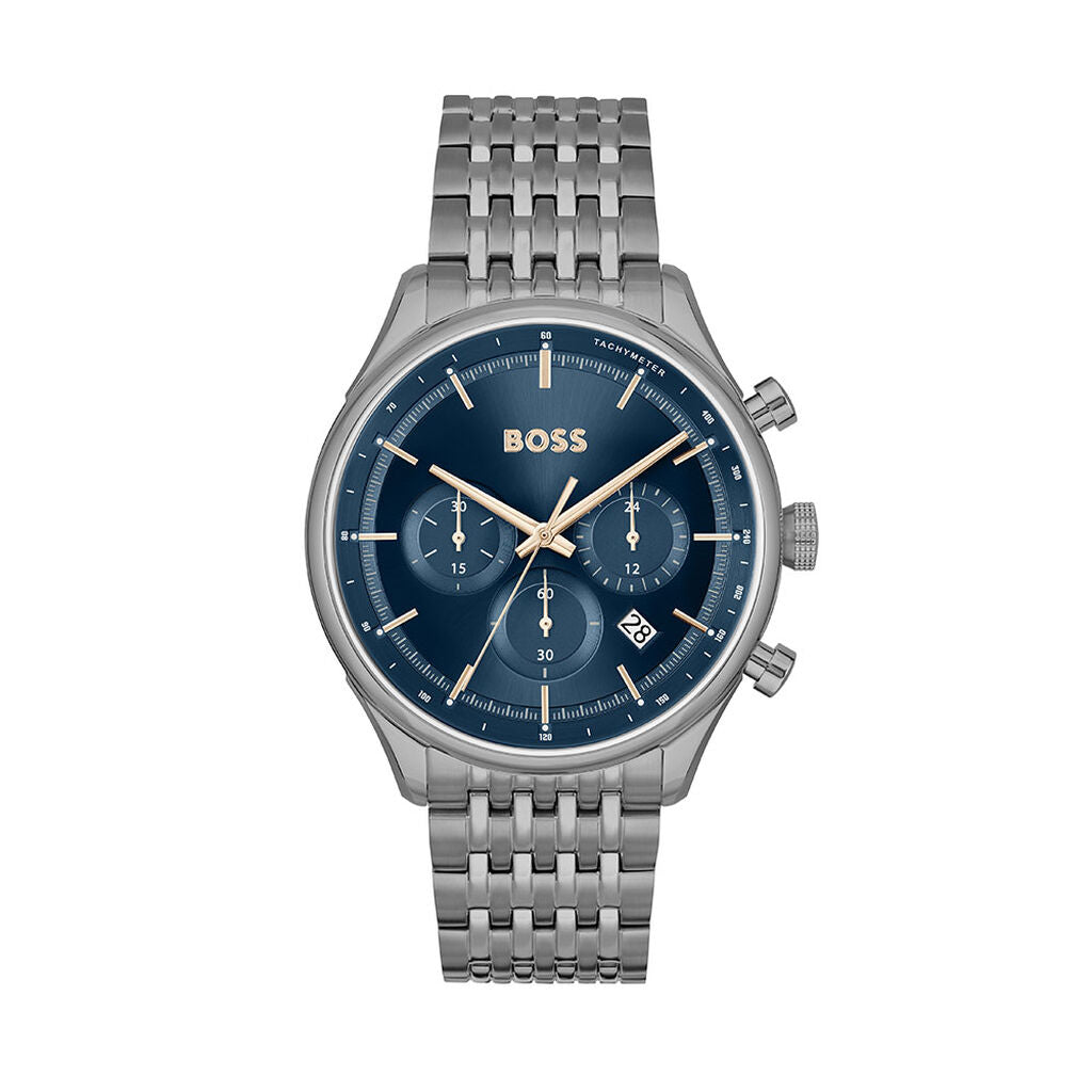 Boss 1514083 watch for man with a navy blue dial and stainless steel strap.
