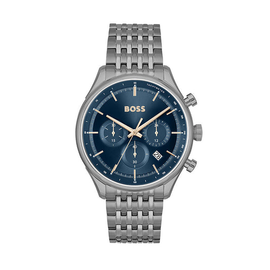 Boss 1514083 watch for man with a navy blue dial and stainless steel strap.