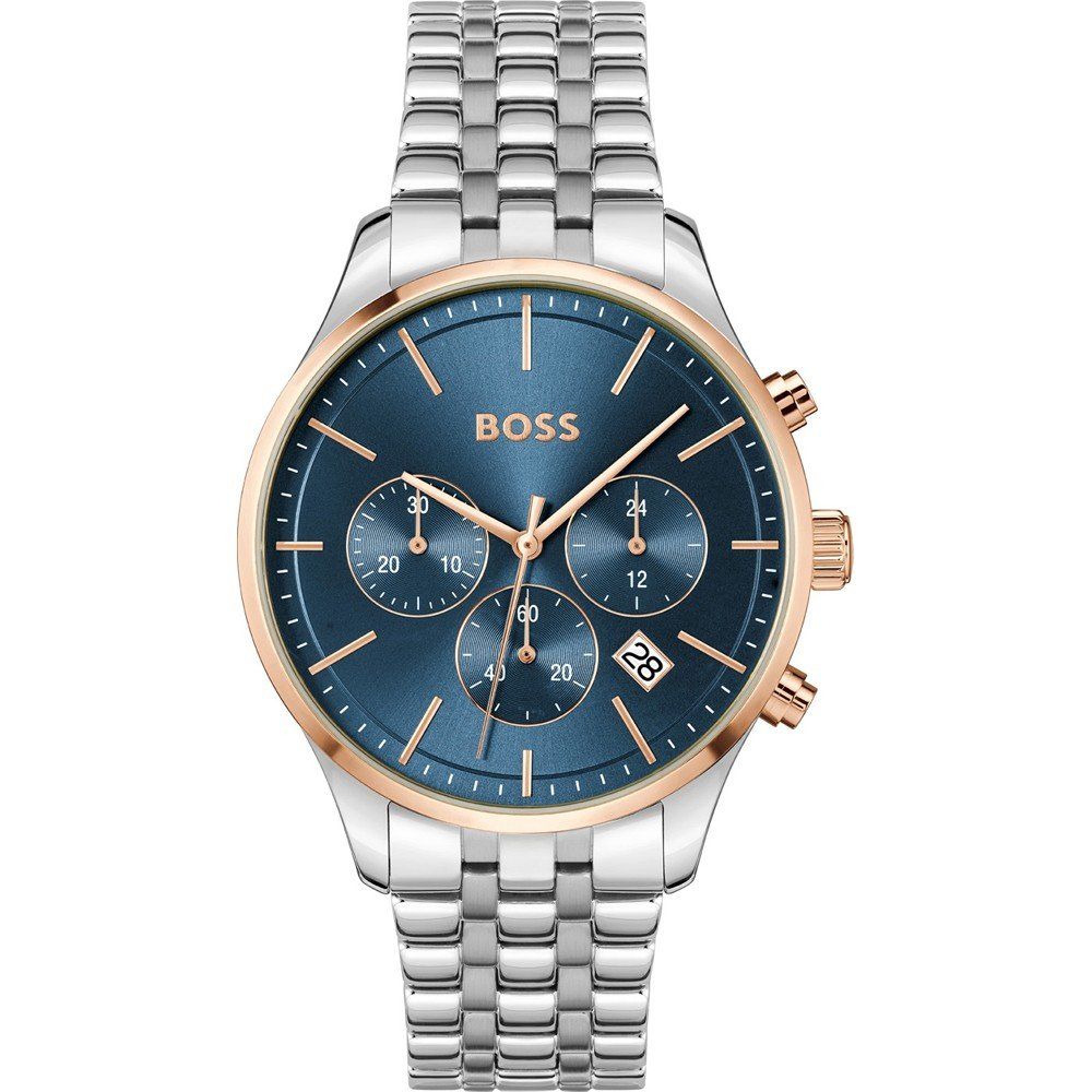 Boss 1514158 watch for man with a blue dial and stainless steel strap.