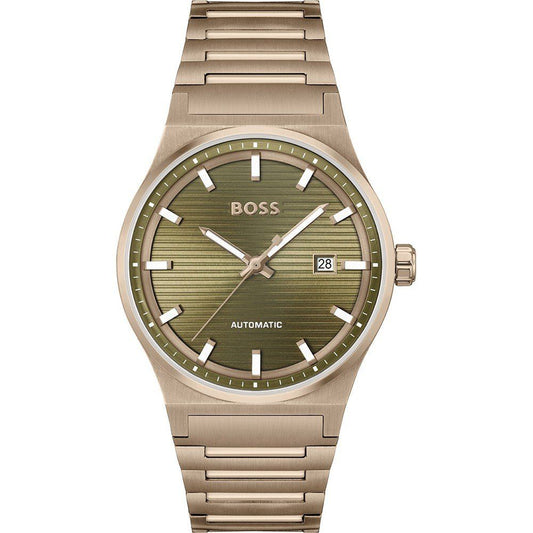 Boss 1514184 watch for man with a golden dial and stainless steel strap.