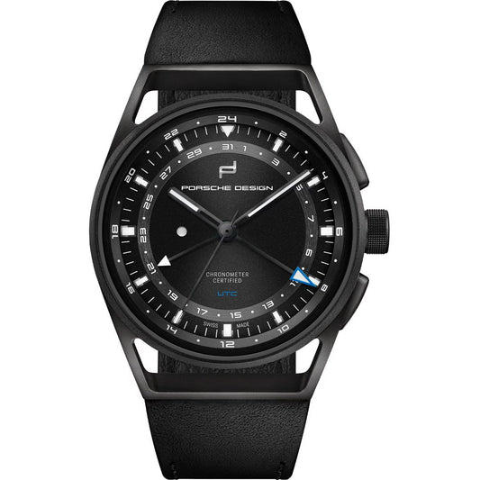 Porsche Design 6023.4.02.005.07.2 watch for man with a black dial and leather strap.