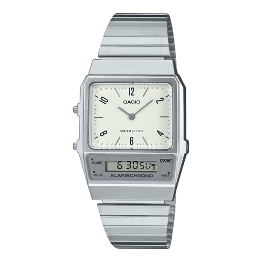 Casio AQ-800E-7A2EF watch for unisex with a beige dial and stainless steel strap.