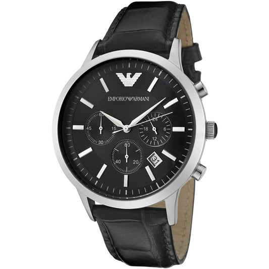 Armani AR2447 watch for man with a black dial and leather strap.