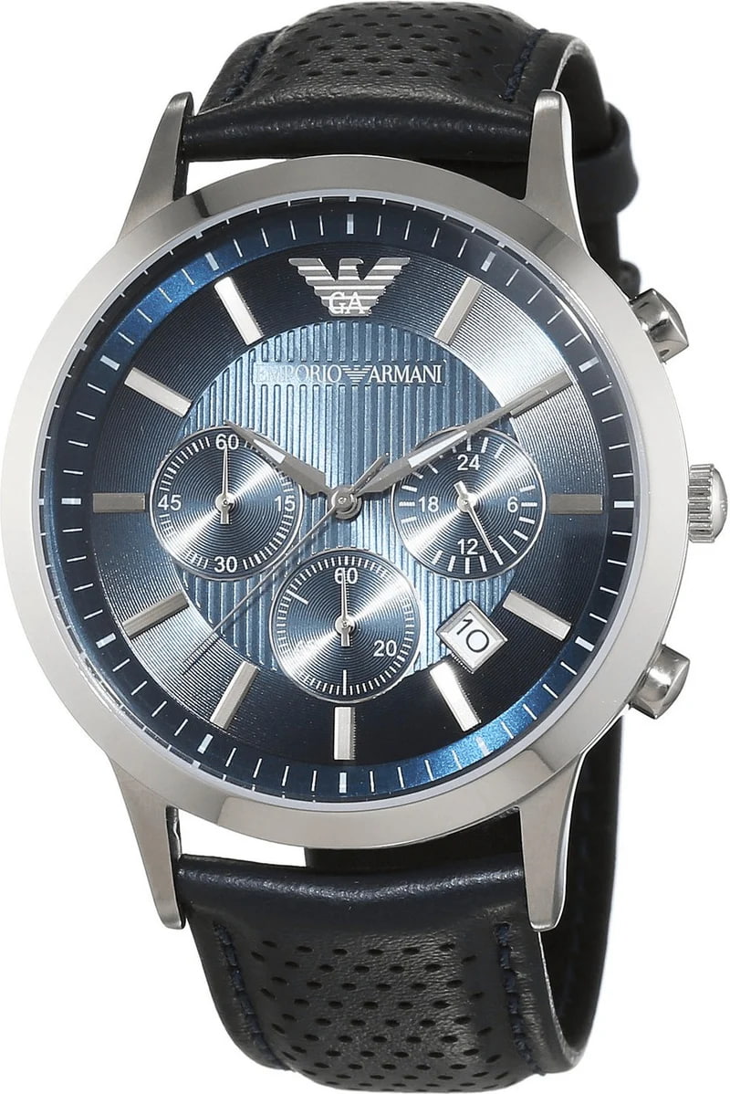 Armani AR2473 watch for man with a blue dial and fur strap.