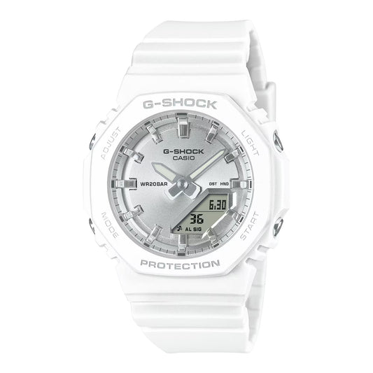 Casio GMA-P2100VA-7AER watch for unisex with a white dial and resin strap.