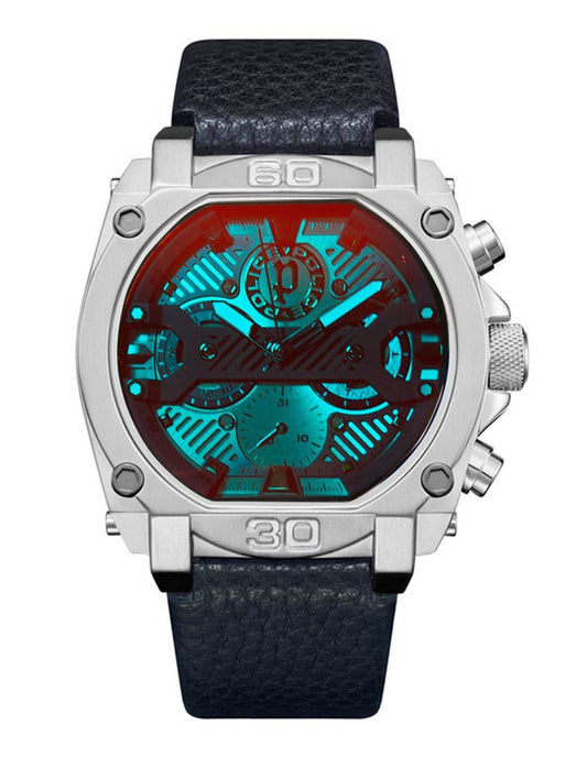 Police PEWJF2226802 watch for man with a multicolored dial and leather strap.
