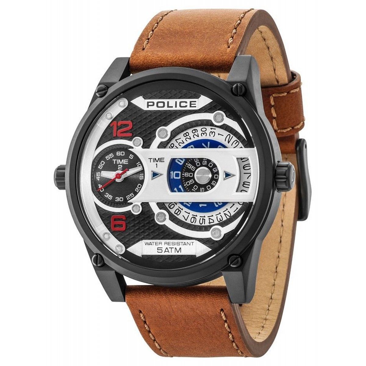 Police PL.14835JSB-02 watch for man with a black dial and leather strap.