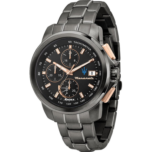 Maserati R8873645008 watch for man with a black dial and stainless steel strap.