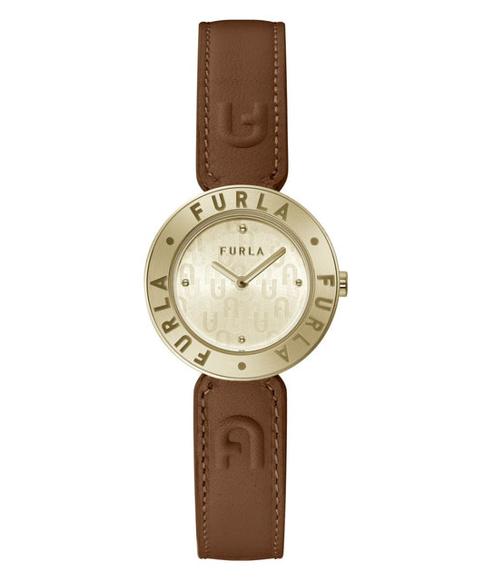 Furla WW00004002L2 watch for women with a golden dial and leather strap.